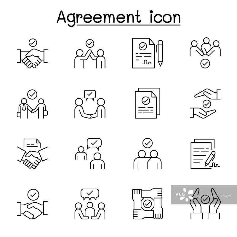 细线风格的协议图标集图片素材