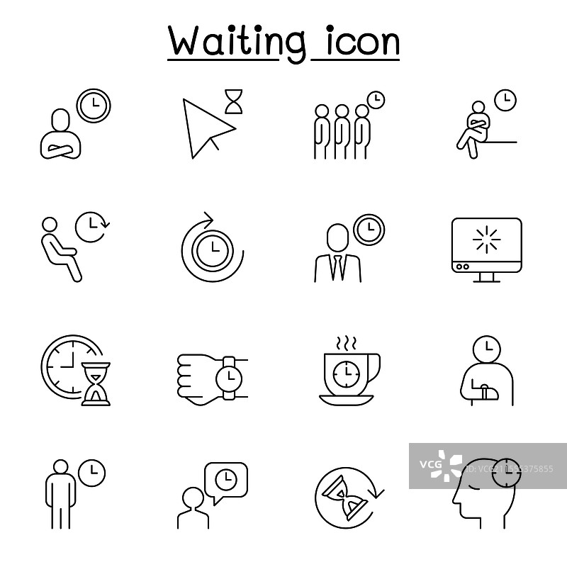 细线风格的等待图标集图片素材