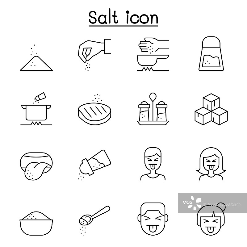 细线风格的盐图标集图片素材