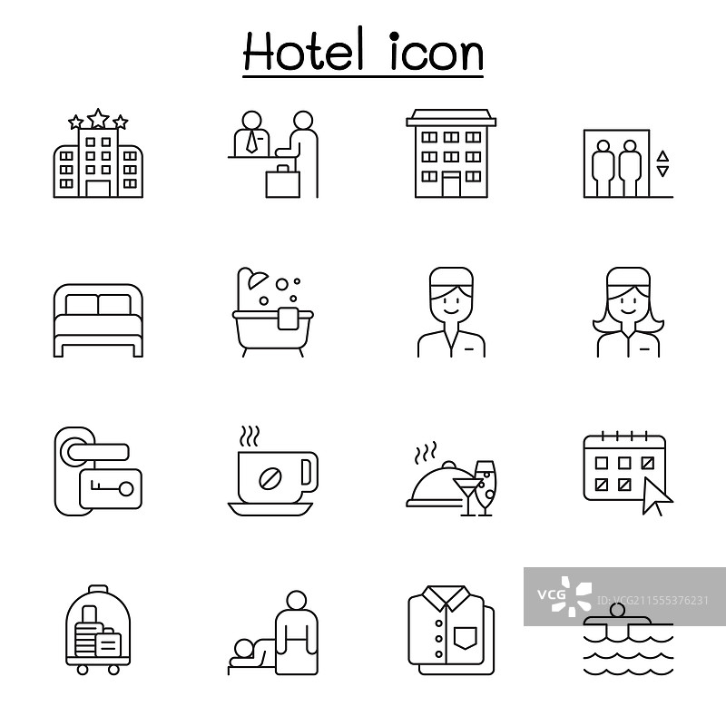 酒店图标集，细线风格图片素材