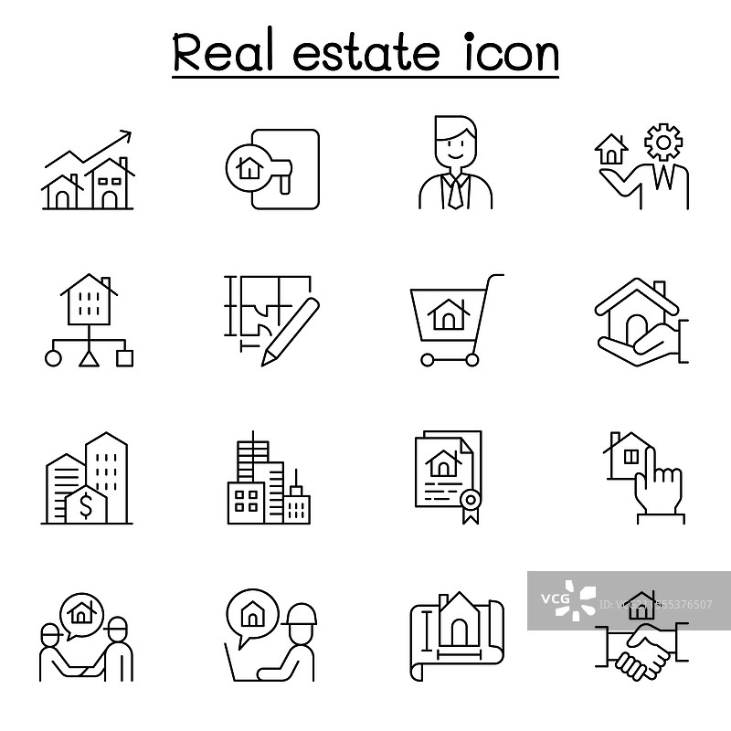 房地产图标集，细线风格图片素材