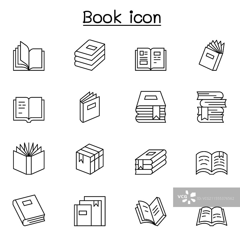 薄线风格的书籍图标集图片素材