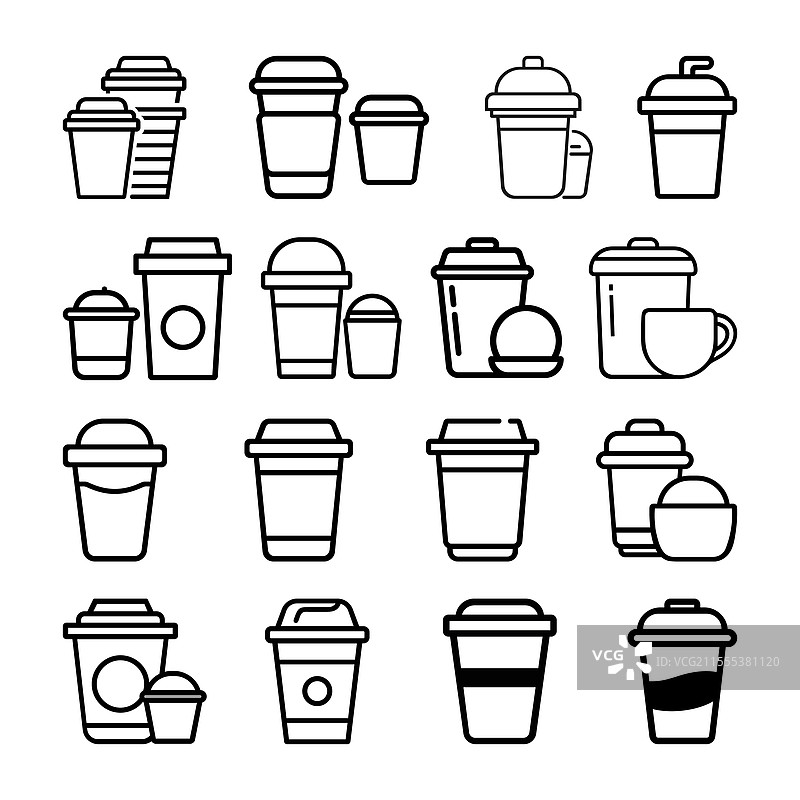 一次性咖啡和饮料杯的轮廓图图片素材