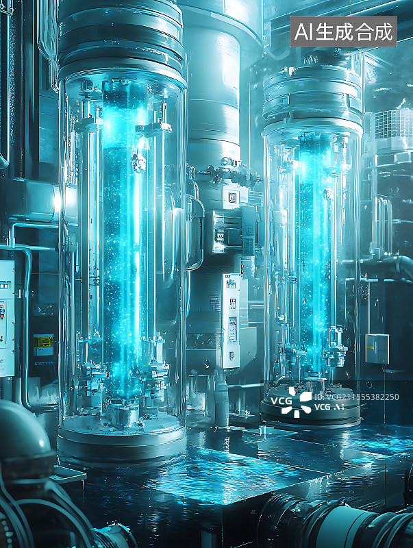 【AI数字艺术】电解水制氢设备概念科技插画图片素材