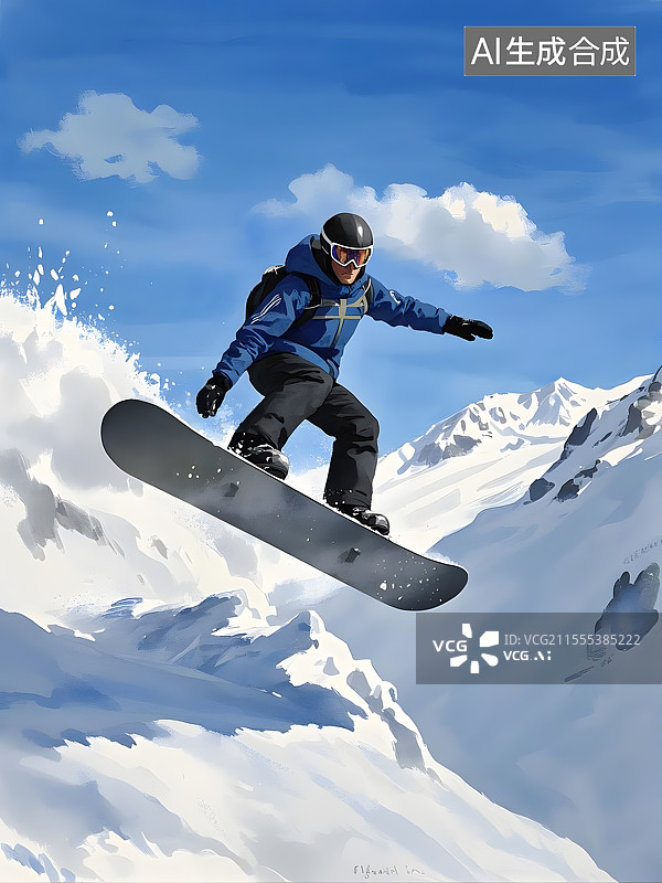 【AI数字艺术】水彩单板滑雪图片素材