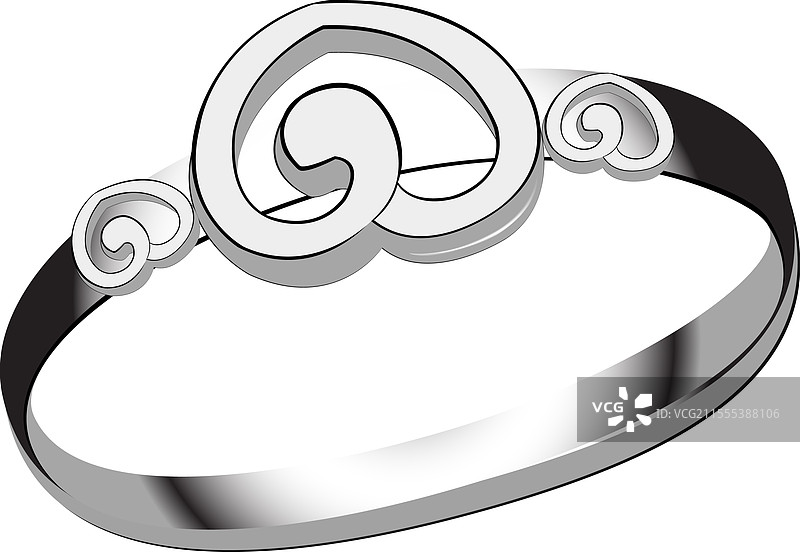 优雅的银色戒指，带有艺术旋涡设计图片素材
