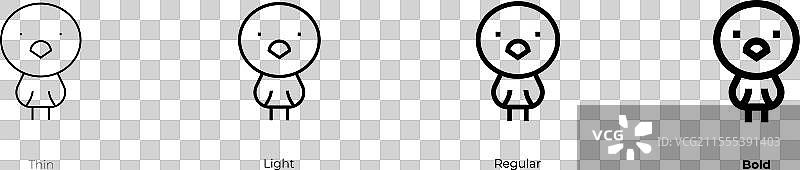 小鸡图标，细体、常规体和粗体风格图片素材