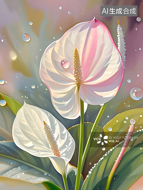 【AI数字艺术】水彩白鹤芋图片素材