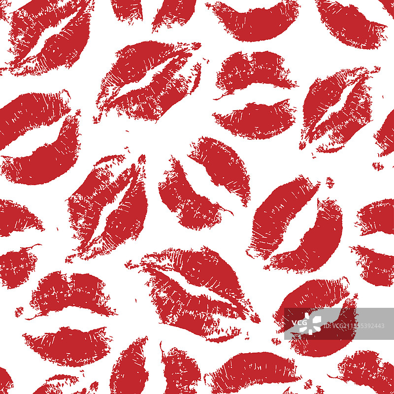 红色口红吻痕无缝图案在白色背景上图片素材