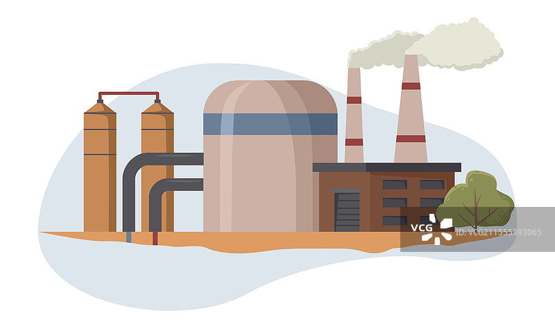 工业厂房，配有烟囱和储罐图片素材