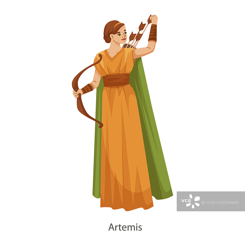 古希腊女神阿尔忒弥斯手持弓箭图片素材