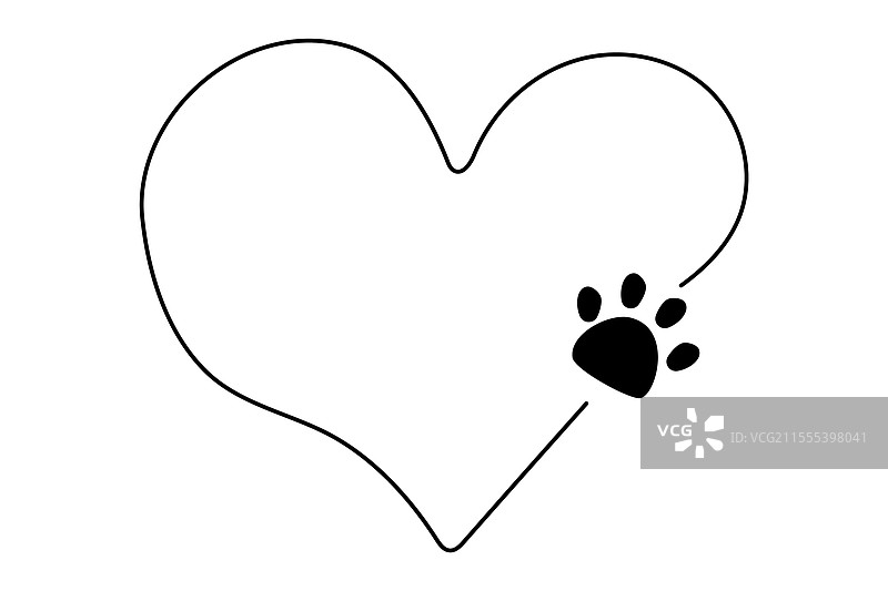 带有可爱宠物脚印印章的心形线框图片素材