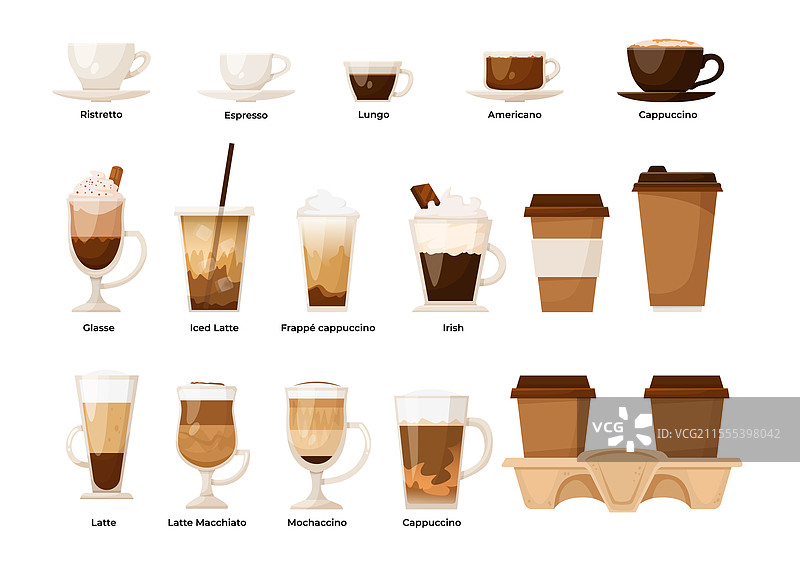 咖啡杯和饮品种类套装图片素材