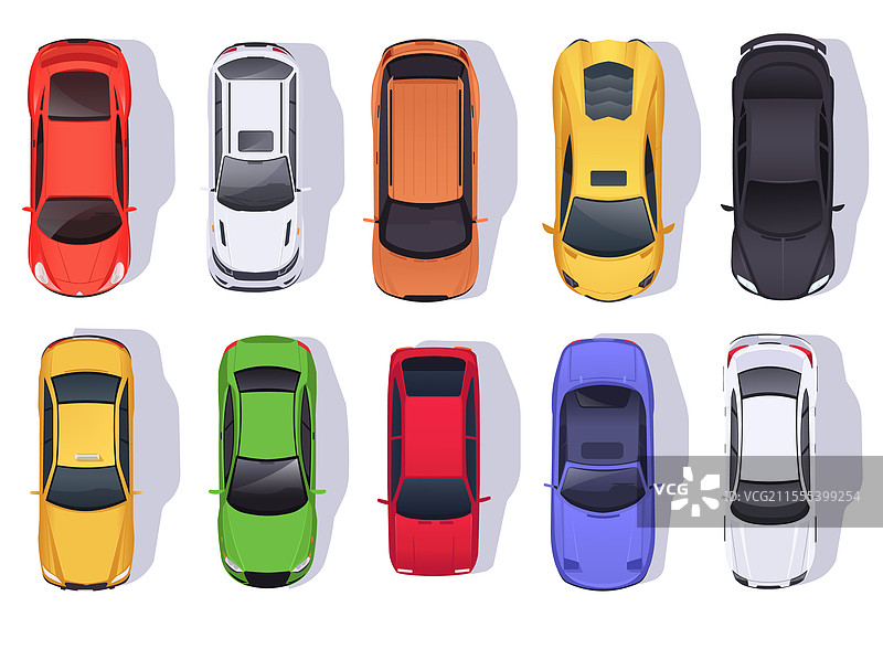 从上方俯视五颜六色的运动汽车图片素材