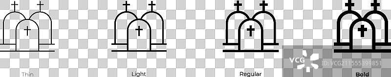 墓地图标，细线、常规和粗体风格图片素材