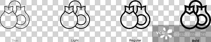 卡斯塔涅特图标，细线、常规和粗体风格图片素材