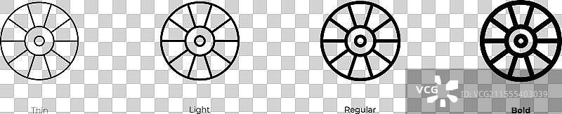 马车轮图标，细体、常规体和粗体图片素材