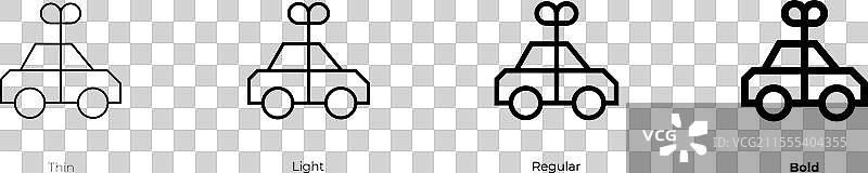 汽车玩具图标，细线、常规和粗体风格图片素材