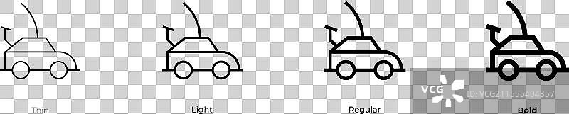 汽车玩具图标，细线、常规和粗体风格图片素材