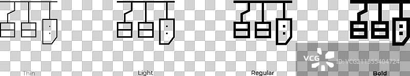 汽车踏板图标，细线、常规和粗体风格图片素材