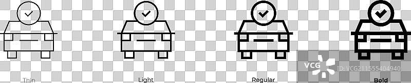 汽车检查图标，细体、常规体和粗体风格图片素材