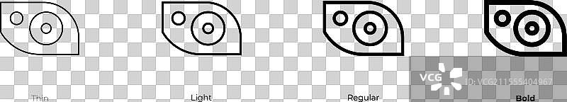 汽车灯图标，细体、常规体和粗体风格图片素材