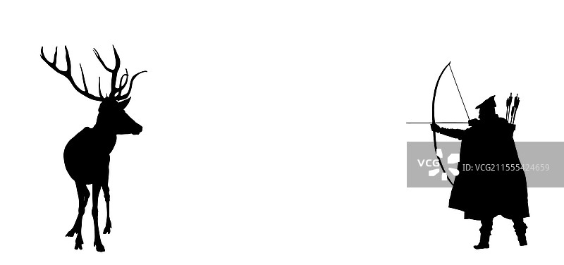 猎人弓箭手猎鹿剪影图片素材
