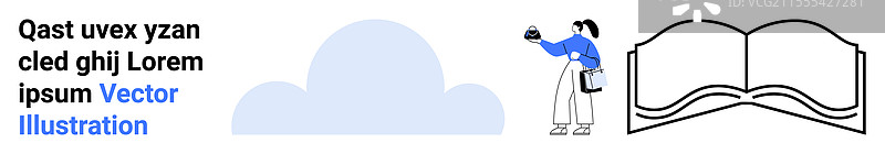 一个人正在拍摄一本打开的书，书上有云彩。图片素材