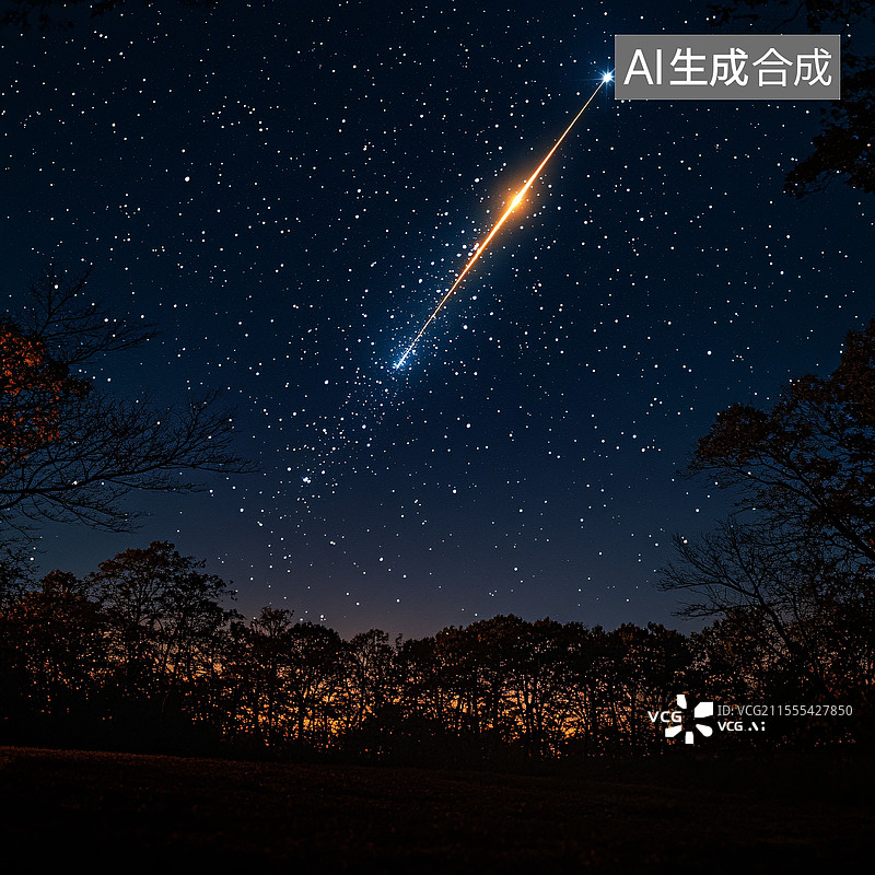 【AI数字艺术】流星划过夜空图片素材