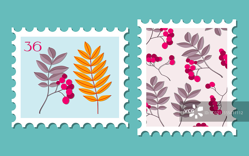 秋季主题的两枚邮票套装图片素材