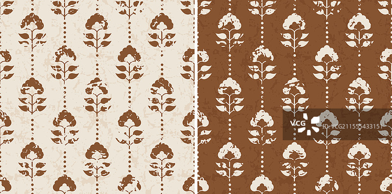 花卉和叶子伊卡特重复图案图片素材
