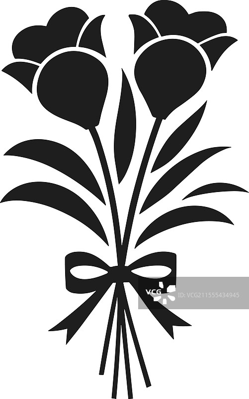迷人的郁金香花束剪影，带有丝带图片素材