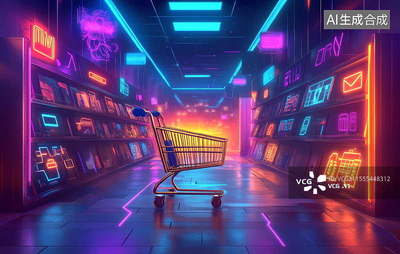 【AI数字艺术】科技感电商购物车图标图片素材