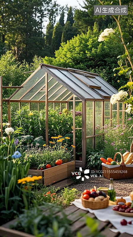 【AI数字艺术】现代田园风格私家花园菜园图片素材