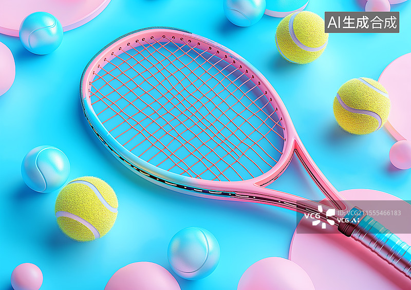 【AI数字艺术】彩色的网球和网球拍图片素材