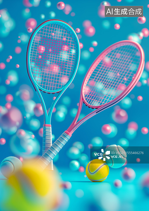 【AI数字艺术】彩色的网球和网球拍图片素材