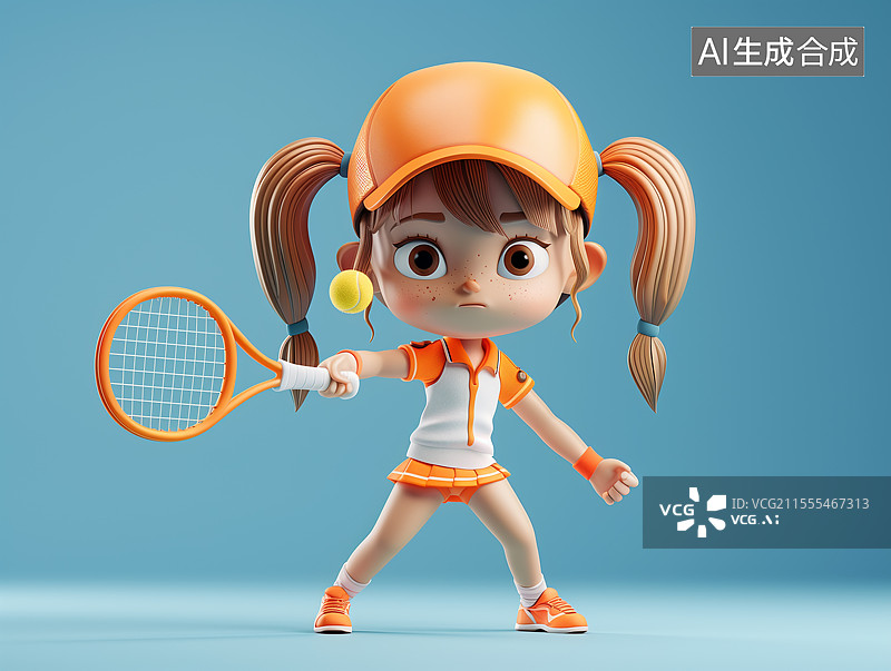 【AI数字艺术】在打网球的3D小女孩图片素材