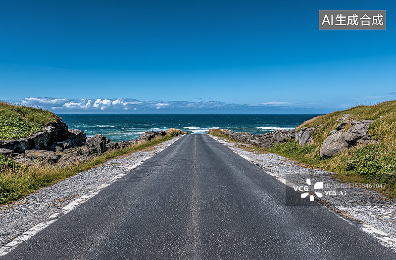 【AI数字艺术】海边的柏油公路图片素材
