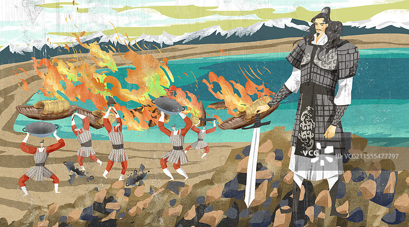 破釜沉舟成语典故插画图片素材