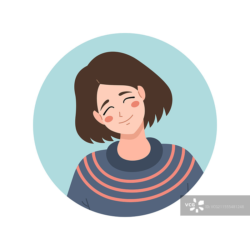 微笑的女孩，留着波波头发型的头像女性图片素材