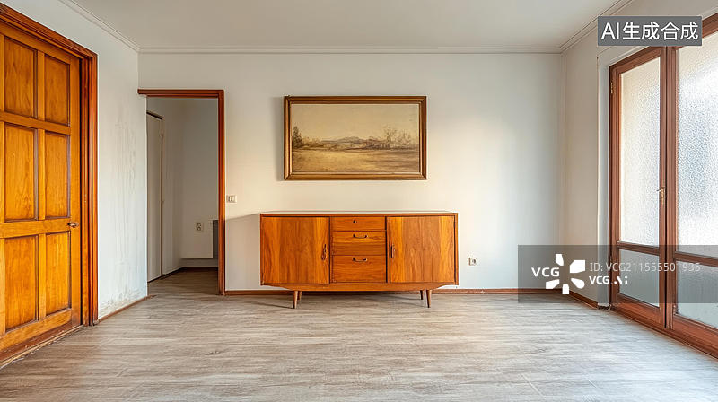 【AI数字艺术】空旷房间与中世纪现代家具图片素材