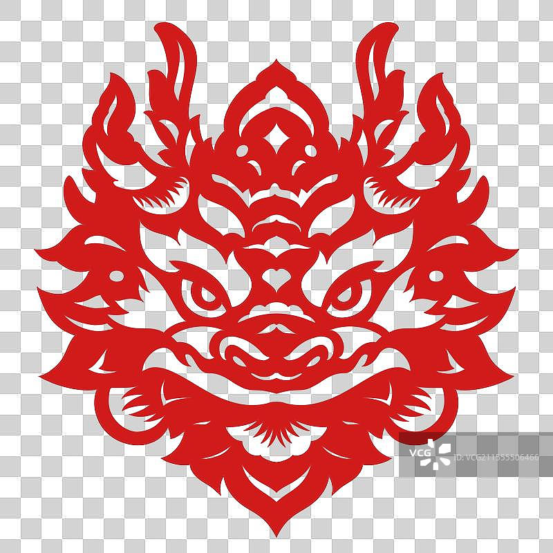 中国非遗剪纸龙运当头龙头图片素材