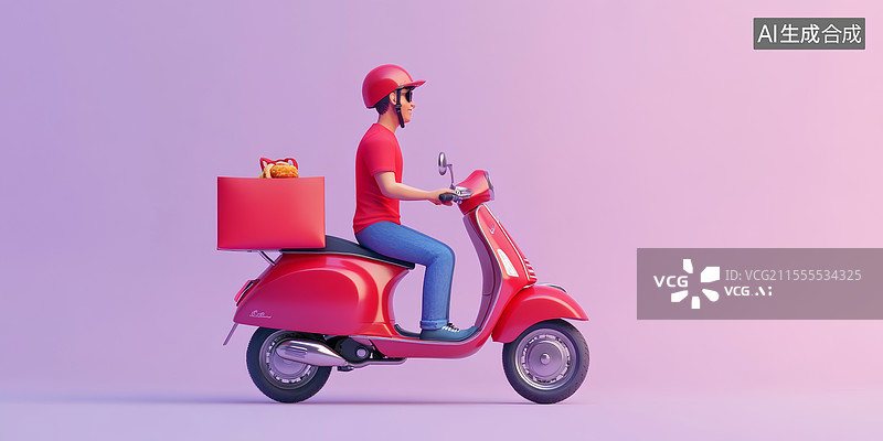 【AI数字艺术】正骑着电瓶车送货的快递员图片素材