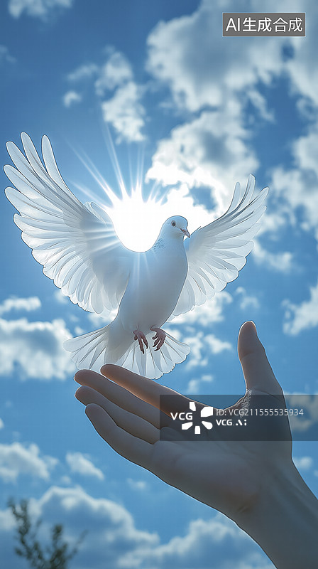 【AI数字艺术】放飞和平鸽在天空中飞翔图片素材