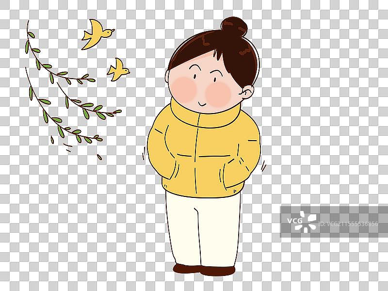 春天春捂秋冻 穿的保暖衣服的女孩图片素材