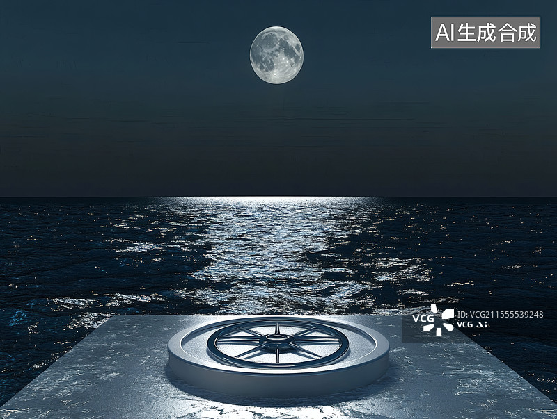 【AI数字艺术】月光下的海上指南针图片素材