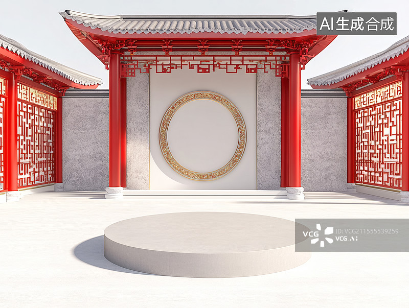 【AI数字艺术】中式古典建筑门庭图片素材