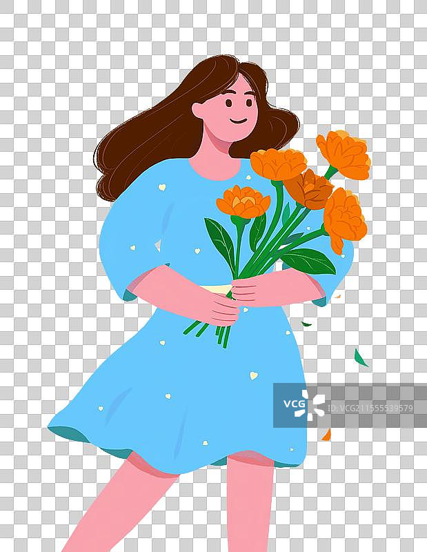 女孩捧着花图片素材