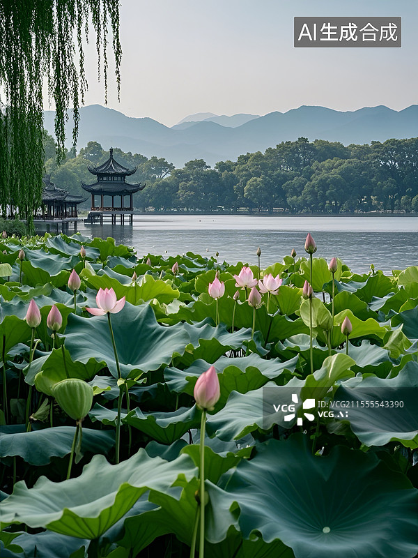 【AI数字艺术】夏日荷塘图片素材