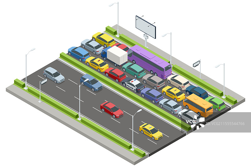 等距视图展示汽车和公交车图片素材